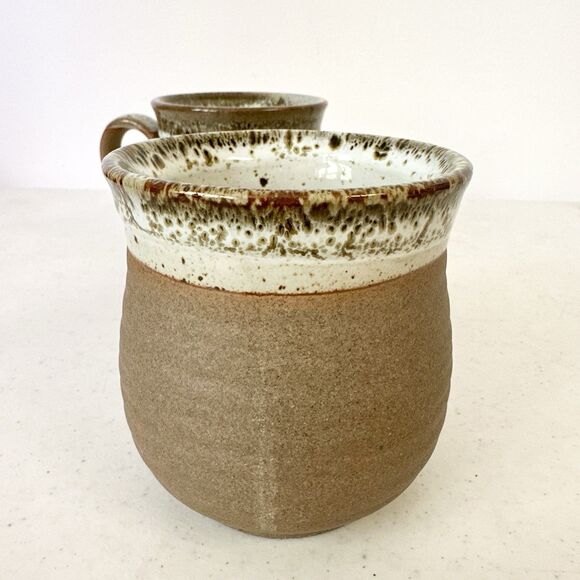 Set Of Two Dipped Spotted Glaze STONEWARE Mugs Pottery Rustic - Picture 8 of 11